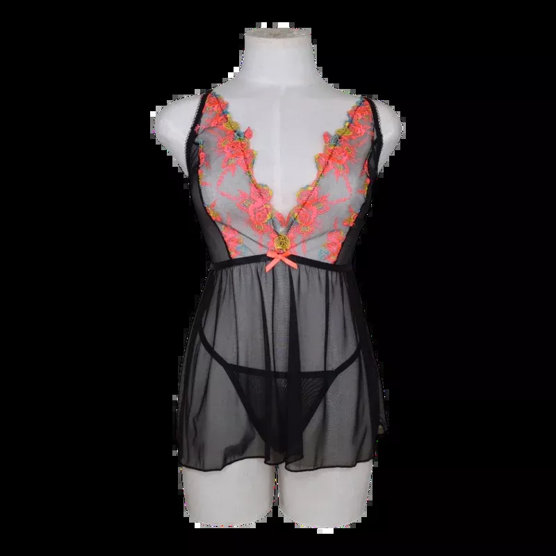 1042-floral-embroidered-lace-babydoll 1042 Floral Embroidered Lace Babydoll