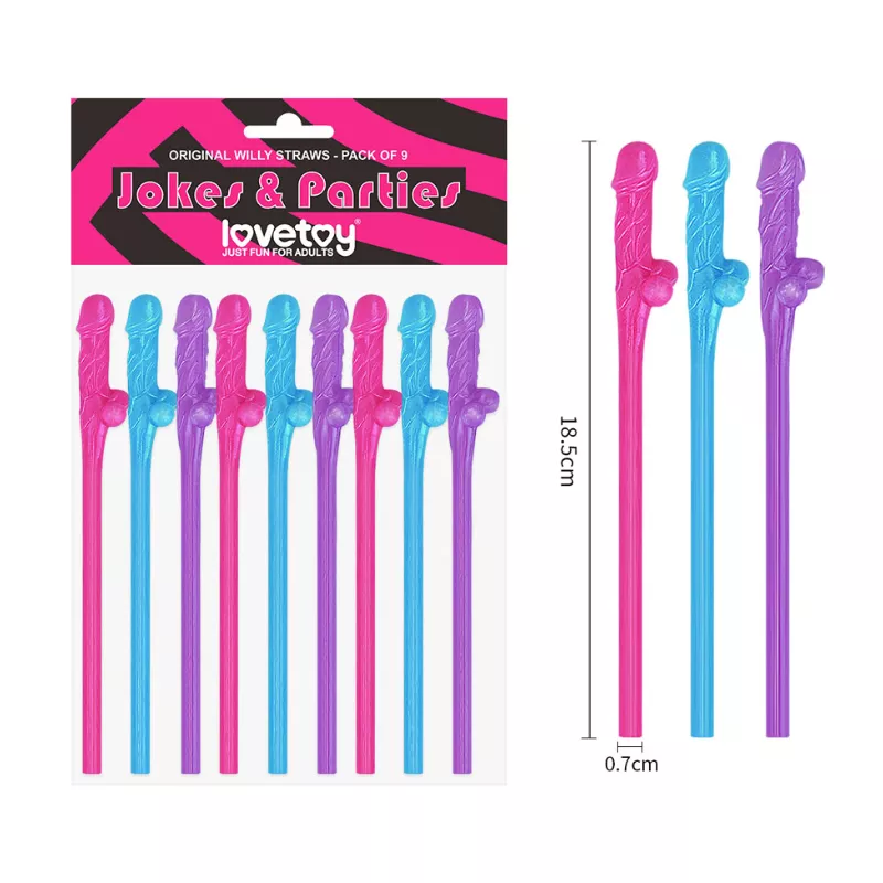 Love Toy – 9pk of Penis Straws (Assorted Colours)