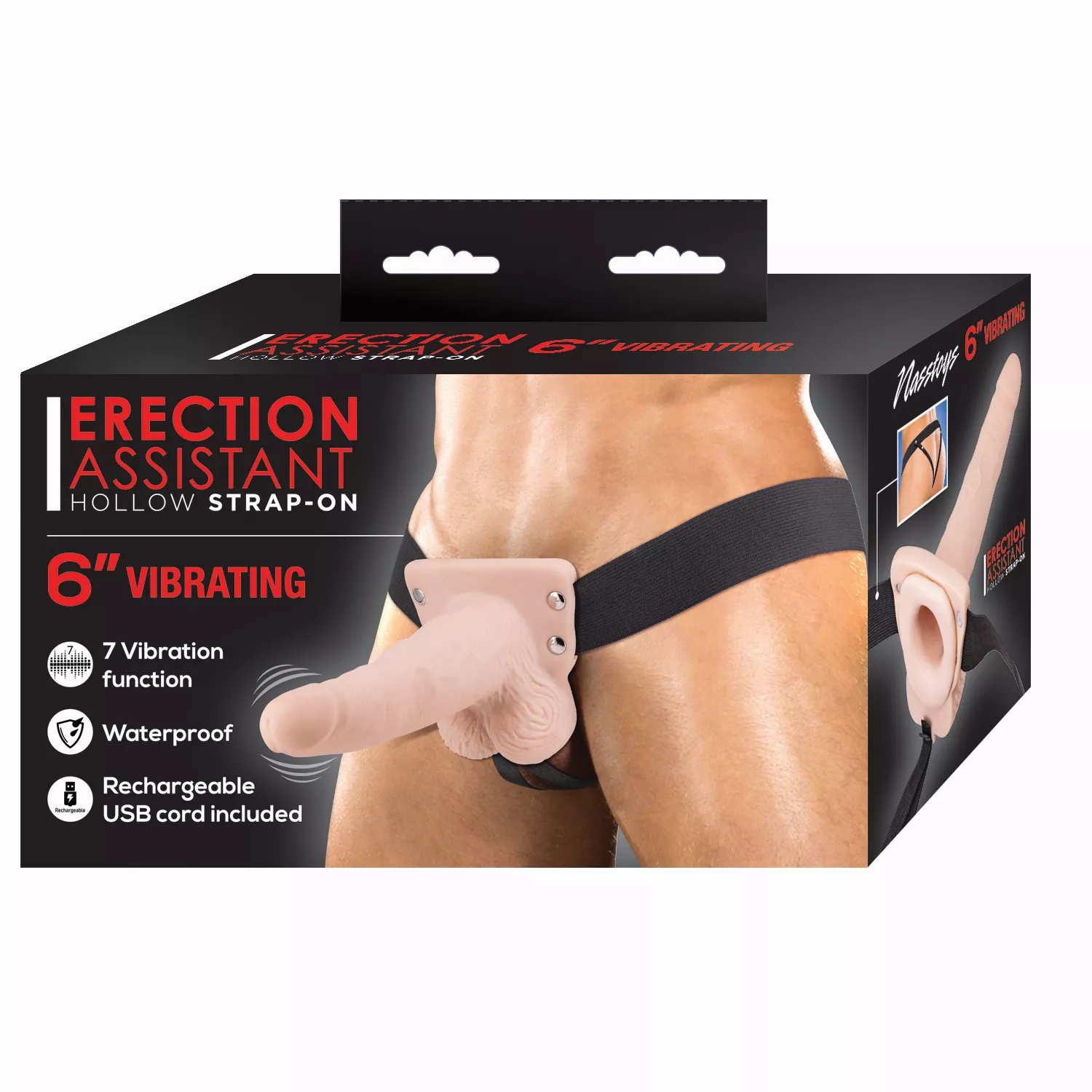 Nasstoys – Erection Assistant 6″ Hollow Vibrating Strap-On (Light Flesh)