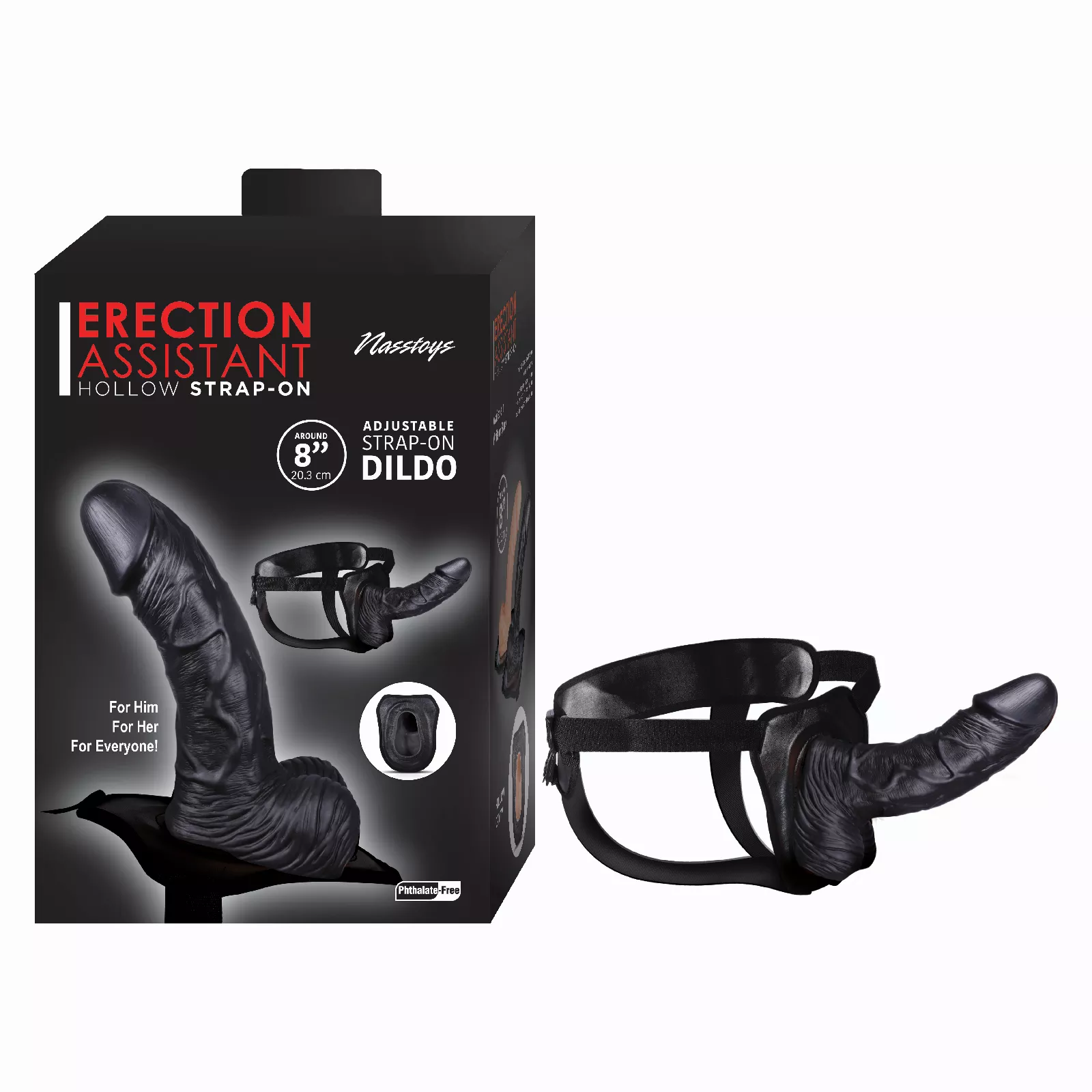 Nasstoys – Erection Assistant 8″ Hollow Strap-On (Black)