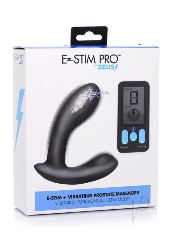 Zeus Vibrating and E-Stim Silicone Rechargeable Prostate Massager with Remote Control – Black
